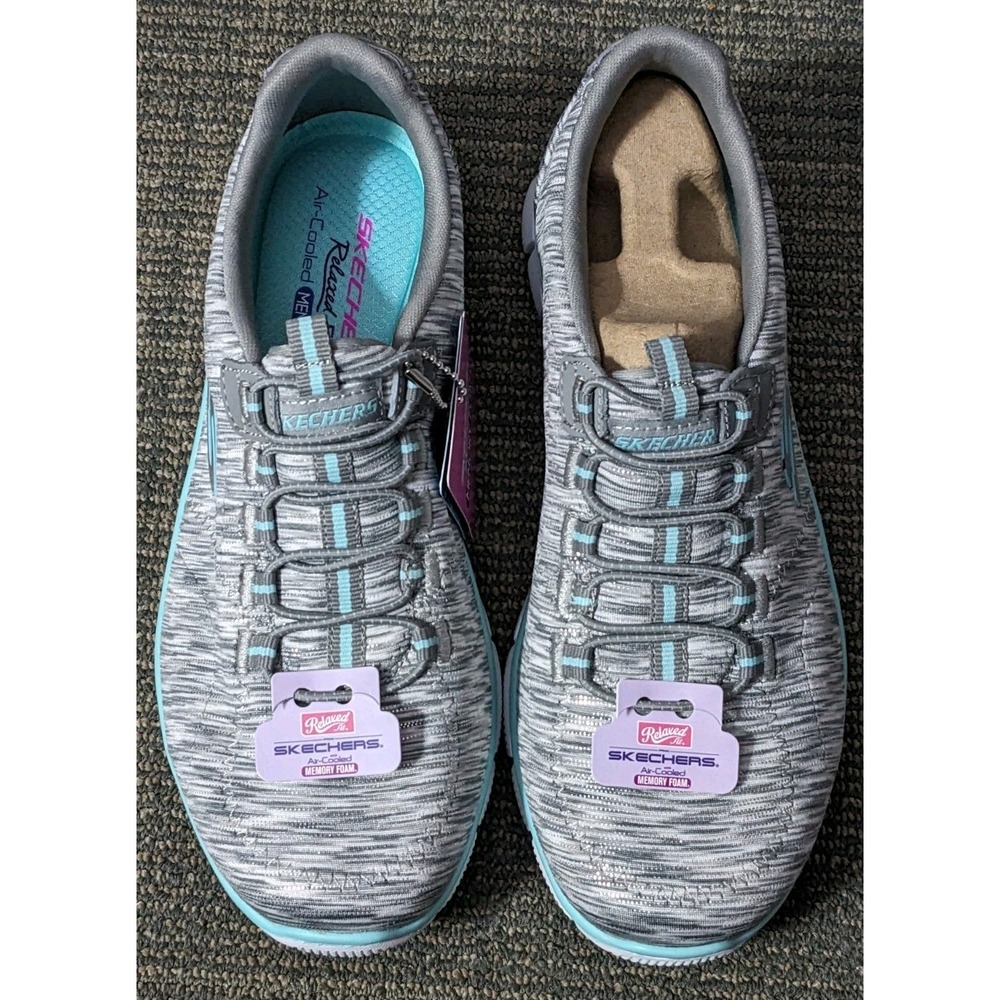 Skechers Womens Size 7 Relaxed Fit Game On Sneakers Light Blue 12414 Memory Foam